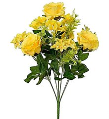 Iný materiál - Kytica ruža a hortenzia žltá 50cm - dekorácia - 16255923_