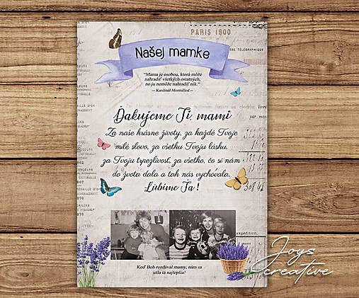 Tabuľa pre mamku ku dňu matiek, k narodeninám, Vianociam levanduľa