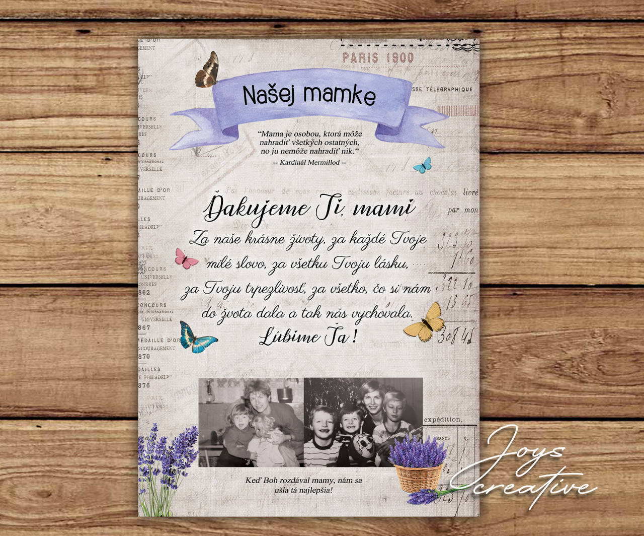 Tabuľa pre mamku ku dňu matiek, k narodeninám, Vianociam levanduľa