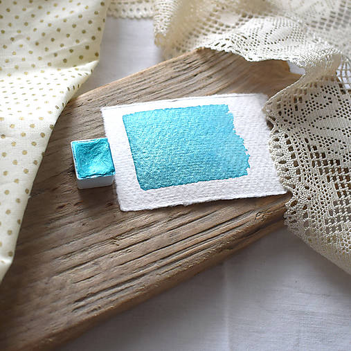 Farby-laky - Akvarelová farba- Metalická tyrkysová (Polpanvička) - 16255185_