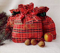 Úžitkový textil - Vianočné vrecká zlato-červené káro - varianty (35 x 23 cm) - 16254231_