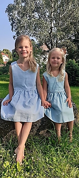 Detské oblečenie - Ľanové šatôčky OLWEN, modré - 16257572_
