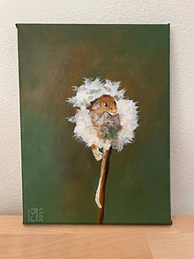Obrazy - Maľba myšiak s púpavou - 16259051_