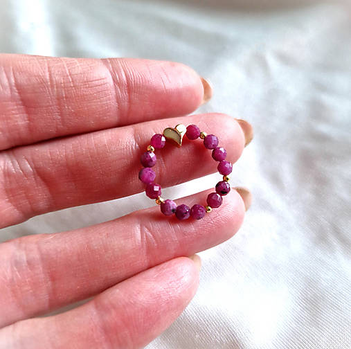 Prstene - Prsten*rubín Myanmar*Ag*pozlátené srdce - 16257239_