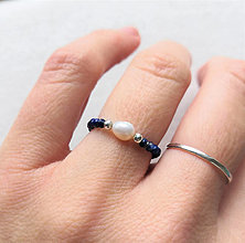 Prstene - Prsteň*lapis lazuli*brúsený*perla*tenký*Ag - 16259698_