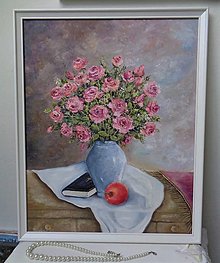Obrazy - Kytica ruží (biely drevený rám č.1) - 16261629_