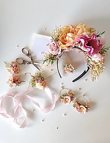 Čiapky, čelenky, klobúky - Frida kvetinový set "pastelové svitanie" - 16260286_