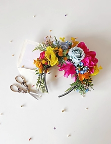 Čiapky, čelenky, klobúky - Frida kvetinový set "tanec na konci dúhy"  (Obojstranná Frida čelenka) - 16262733_