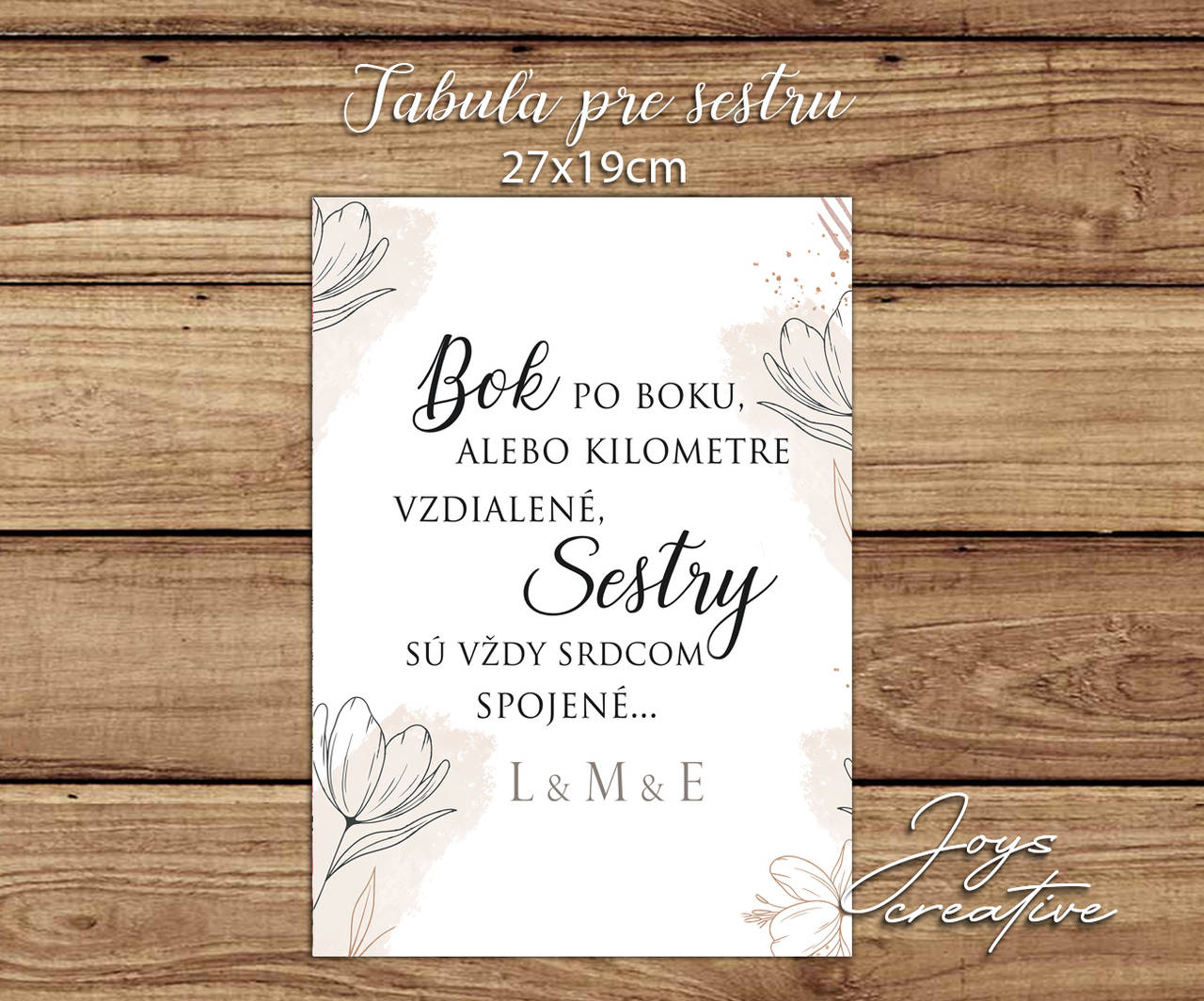Tabuľka pre sestru, darček pre sestru bok po boku (tulipány)