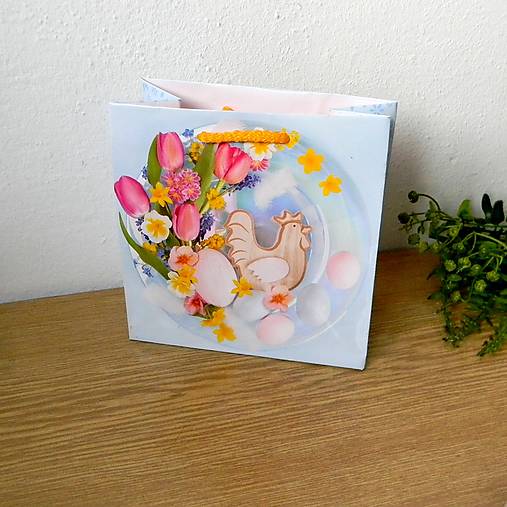 Obalový materiál - Veľkonočná papierová taška-sliepočka - 16cmx16cm - 16260222_