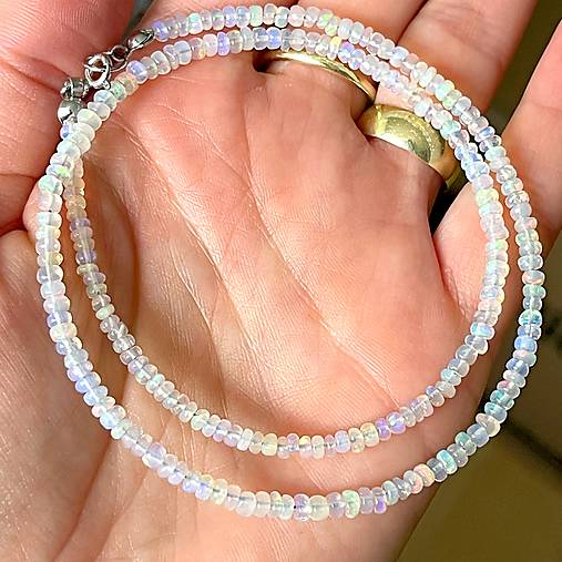 Ethiopian Opal Rondelle Necklace AG925 / Náhrdelník prírodný dúhový etiópsky opál E005