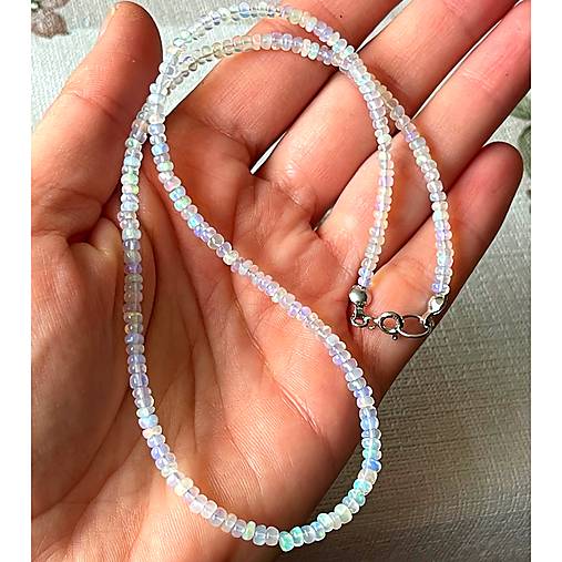 Ethiopian Opal Rondelle Necklace AG925 / Náhrdelník prírodný dúhový etiópsky opál E005