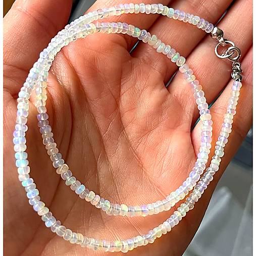 Ethiopian Opal Rondelle Necklace AG925 / Náhrdelník prírodný dúhový etiópsky opál E005