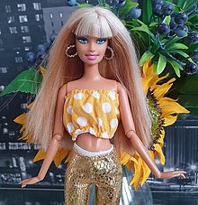 Hračky - Žltý bodkovaný top pre Barbie - 16264050_