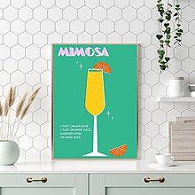 Grafika - Mimosa retro farebný minimalistický print (plagát) (A4 vytlačené - Zelená) - 16264922_