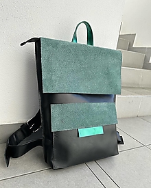 Batohy - Čierno zelený kožený ruksak - 16267952_