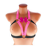 Spodná bielizeň - Elastický harness top postroj otevřená podprsenka s kovovými krúžkami růžovo bordová - 16270474_