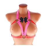 Spodná bielizeň - Elastický harness top postroj otevřená podprsenka s kovovými krúžkami růžovo bordová - 16270476_