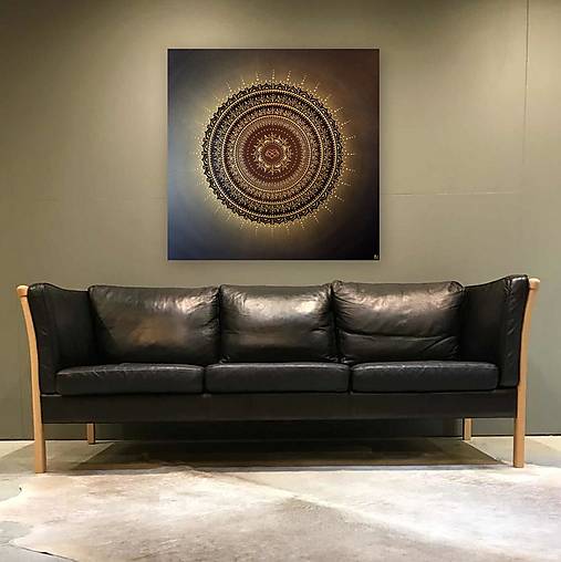 Obrazy - Mandala NEKONEČNÁ LÁSKA A ŠŤASTIE ❤️ (black-brown-gold) 80 x 80 - 16270090_