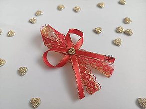 Svadobné pierka - Červeno zlaté svadobné pierka  (Červená čipka) - 16269177_