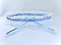 Spodná bielizeň - Jemný svadobný podväzok s monofilovou stuhou a kryštálom PRECIOSA - svetlo modrý - 16268821_