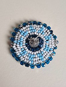 Iné šperky - Vyšívaný medailón Small blue owl - 16268714_