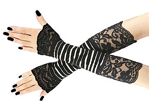 Rukavice - Dámské čierno biele spoločenské rukavice s čipkou - 16273759_