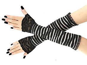 Rukavice - Dámské čierno biele spoločenské rukavice s čipkou - 16273760_
