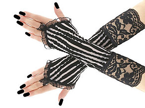 Rukavice - Dámské čierno biele spoločenské rukavice s čipkou - 16273762_