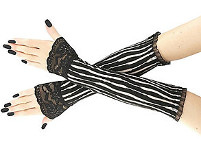 Rukavice - Dámské čierno biele spoločenské rukavice s čipkou - 16273765_