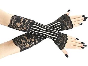 Rukavice - Dámské čierno biele spoločenské rukavice s čipkou - 16273767_