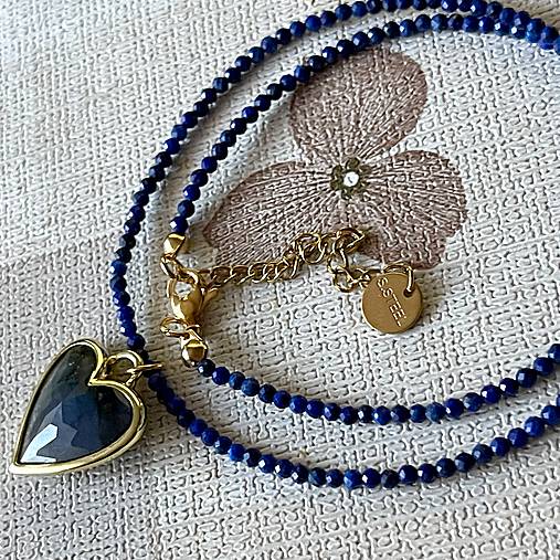 Luxury Lapis Lazuli and Labradorite Heart Necklace Stainless Steel / Náhrdelník lazurit, prívesok srdce E005