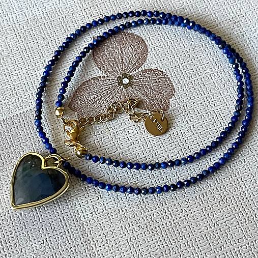 Luxury Lapis Lazuli and Labradorite Heart Necklace Stainless Steel / Náhrdelník lazurit, prívesok srdce E005