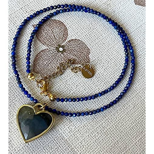 Luxury Lapis Lazuli and Labradorite Heart Necklace Stainless Steel / Náhrdelník lazurit, prívesok srdce E005