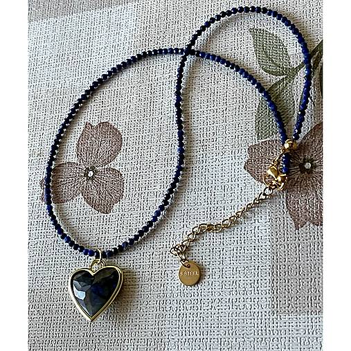 Luxury Lapis Lazuli and Labradorite Heart Necklace Stainless Steel / Náhrdelník lazurit, prívesok srdce E005