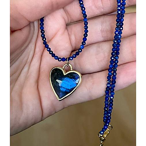 Luxury Lapis Lazuli and Labradorite Heart Necklace Stainless Steel / Náhrdelník lazurit, prívesok srdce E005