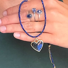 Náhrdelníky - Luxury Lapis Lazuli and Labradorite Heart Necklace Stainless Steel / Náhrdelník lazurit, prívesok srdce E005 - 16271392_