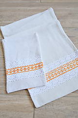 Úžitkový textil - Ľanové vrecko s oranžovou výšivkou - 16273052_