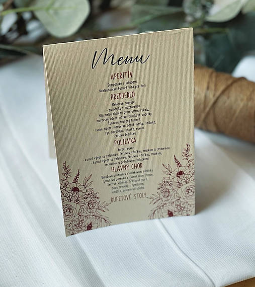 Papiernictvo - Svadobné menu A6 strieška - 16272202_