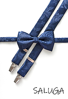 Pánske doplnky - Luxusný pánsky motýlik a traky  - tmavo modrý - navy blue - vzorovaný - svadobný - 16273687_