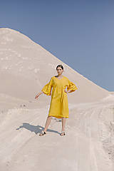 Šaty - Žlté ľanové šaty - 16273843_