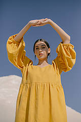 Šaty - Žlté ľanové šaty - 16273844_