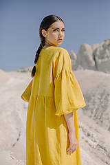 Šaty - Žlté ľanové šaty - 16273845_