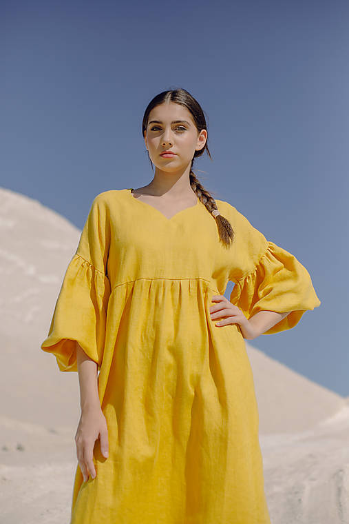 Žlté ľanové šaty