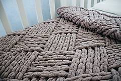 Detský textil - Ručne pletená puffy deka cik-cak - 16273283_