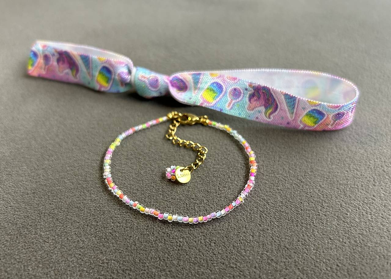 Náramkový set “My unicorn” - korálkový náramok z rokajlových sklenených korálok + elastický náramok