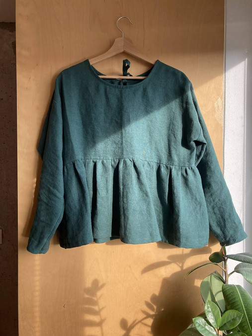 Blúzky a košele - Zelený ľanový upcy top  - 16271528_