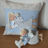 Úžitkový textil - Vankúš s anjelom quiltovaný  (Modrá dievča) - 16275033_