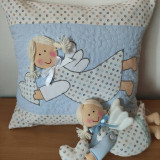 Úžitkový textil - Vankúš s anjelom quiltovaný  (Modrá dievča) - 16275036_