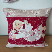 Úžitkový textil - Vankúš s anjelom quiltovaný  (Tmavo ružová  dievča) - 16275002_